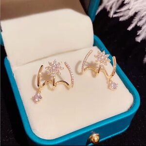 Elegant gold crystal star earrings